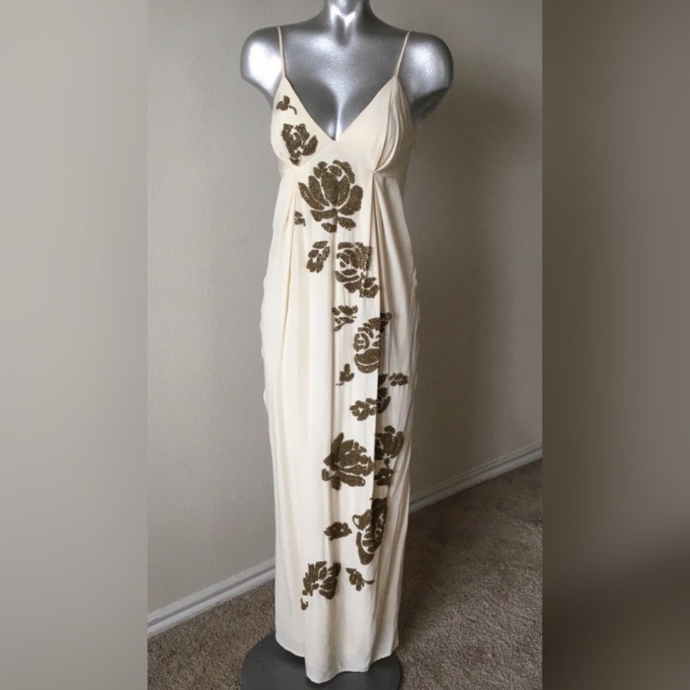 **SOLD**  BCBGMaxAzria BEADED SILK DRESS - Picture 2 of 8